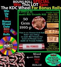 1-10 FREE BU RED Penny rolls with win of this 1995-p SOLID RED BU Lincoln 1c roll incredibly FUN whe