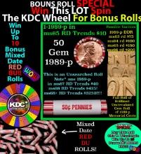 1-10 FREE BU RED Penny rolls with win of this 1989-p SOLID RED BU Lincoln 1c roll incredibly FUN whe