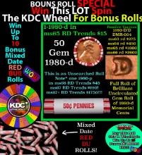 1-10 FREE BU RED Penny rolls with win of this 1980-d SOLID RED BU Lincoln 1c roll incredibly FUN whe