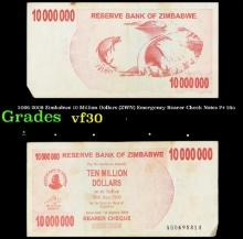 2006-2008 Zimbabwe 10 Million Dollars (ZWN) Emergency Bearer Check Notes P# 55a Grades vf++