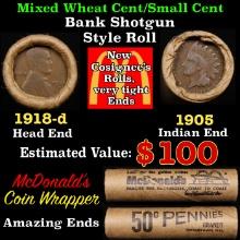 Small Cent Mixed Roll Orig Brandt McDonalds Wrapper, 1918-d Lincoln Wheat end, 1905 Indian other end