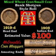 Small Cent Mixed Roll Orig Brandt McDonalds Wrapper, 1919-d Lincoln Wheat end, 1903 Indian other end