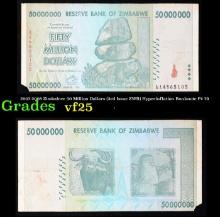 2007-2008 Zimbabwe 50 Million Dollars (3rd Issue ZWR) Hyperinflation Banknote P# 79 Grades vf+