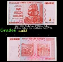 2007-2008 Zimbabwe (ZWR 3rd Dollar) 5 Billion Dollars Hyperinflation Note P# 83 Grades Select AU