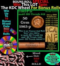 CRAZY Penny Wheel Buy THIS 1963-p solid Red BU Lincoln 1c roll & get 1-10 BU Red rolls FREE WOW