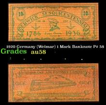 1920 Germany (Weimar) 1 Mark Banknote P# 58 Choice AU/BU Slider