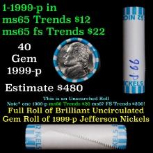 BU Shotgun Jefferson 5c roll, 1999-p 40 pcs Bank $2 Nickel Wrapper