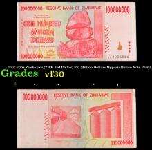 2007-2008 Zimbabwe (ZWR 3rd Dollar) 100 Million Dollars Hyperinflation Note P# 80 Grades vf++