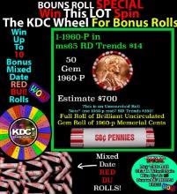 CRAZY Penny Wheel Buy THIS 1960-p solid Red BU Lincoln 1c roll & get 1-10 BU Red rolls FREE WOW