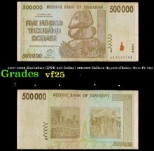 2007-2008 Zimbabwe (ZWR 3rd Dollar) 500,000 Dollars Hyperinflation Note P# 76a Grades vf+