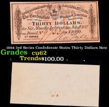 1864 3rd Series Confederate States Thirty Dollars Note Grades Select CU