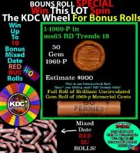 CRAZY Penny Wheel Buy THIS 1969-p solid Red BU Lincoln 1c roll & get 1-10 BU Red rolls FREE WOW