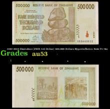 2007-2008 Zimbabwe (ZWR 3rd Dollar) 500,000 Dollars Hyperinflation Note P# 76a Grades Select AU