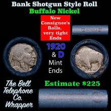 Buffalo Nickel Shotgun Roll in Old Bank Style 'Bell Telephone' Wrapper 1920 & d Mint Ends