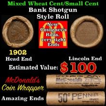 Small Cent Mixed Roll Orig Brandt McDonalds Wrapper, 1919-d Lincoln Wheat end, 1902 Indian other end