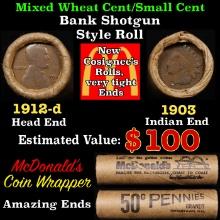 Small Cent Mixed Roll Orig Brandt McDonalds Wrapper, 1912-d Lincoln Wheat end, 1903 Indian other end