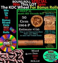 1-10 FREE BU RED Penny rolls with win of this 1964-p SOLID RED BU Lincoln 1c roll incredibly FUN whe