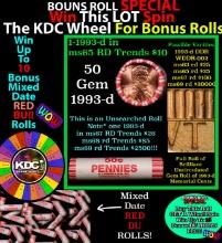 1-10 FREE BU RED Penny rolls with win of this 1993-d SOLID RED BU Lincoln 1c roll incredibly FUN whe