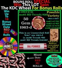 1-10 FREE BU RED Penny rolls with win of this 1963-d SOLID RED BU Lincoln 1c roll incredibly FUN whe