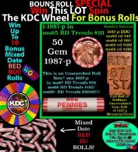 1-10 FREE BU RED Penny rolls with win of this 1987-p SOLID RED BU Lincoln 1c roll incredibly FUN whe