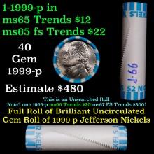 BU Shotgun Jefferson 5c roll, 1999-p 40 pcs Bank $2 Nickel Wrapper