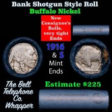 Buffalo Nickel Shotgun Roll in Old Bank Style 'Bell Telephone' Wrapper 1916 & s Mint Ends