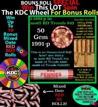 1-10 FREE BU RED Penny rolls with win of this 1991-p SOLID RED BU Lincoln 1c roll incredibly FUN whe