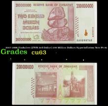 2007-2008 Zimbabwe (ZWR 3rd Dollar) 200 Million Dollars Hyperinflation Note P# 81 Grades Select CU