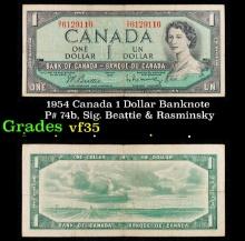 1954 Canada 1 Dollar Banknote P# 74b, Beattie & Rasminsky Grades vf+