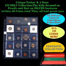 Unique Father & 2 Sons US ONLY Collection,The kids focused on Proofs and Dad on SILVER business stri