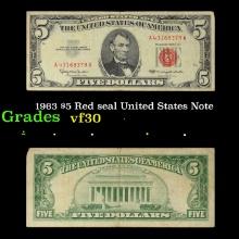 1963 $5 Red seal United States Note Grades vf++