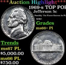 ***Auction Highlight*** 1969-s Jefferson Nickel TOP POP! 5c Graded ms66+ Pl BY SEGS (fc)