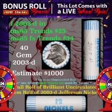 1-5 FREE BU Jefferson rolls with win of this2003-d SOLID BU Jefferson 5c roll incredibly FUN wheel O