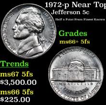 1972-p Jefferson Nickel Near Top Pop! 5c Graded GEM++ 5fs By USCG