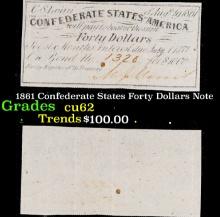 1861 Confederate States Forty Dollars Note Grades Select CU