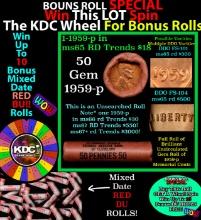 INSANITY The CRAZY Penny Wheel 1000s won so far, WIN this 1959-p BU RED roll get 1-10 FREE