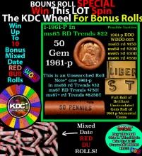 INSANITY The CRAZY Penny Wheel 1000s won so far, WIN this 1961-p BU RED roll get 1-10 FREE