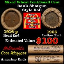 Small Cent Mixed Roll Orig Brandt McDonalds Wrapper, 1916-p Lincoln Wheat end, 1906 Indian other end