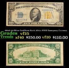 1934A $10 Silver Certificate North Africa WWII Emergency Currency Grades vf+