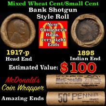 Small Cent Mixed Roll Orig Brandt McDonalds Wrapper, 1917-p Lincoln Wheat end, 1895 Indian other end