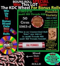 1-10 FREE BU RED Penny rolls with win of this 1963-d SOLID RED BU Lincoln 1c roll incredibly FUN whe