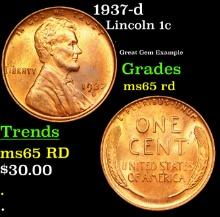 1937-d Lincoln Cent 1c Grades GEM Unc RD