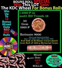 INSANITY The CRAZY Penny Wheel 1000s won so far, WIN this 1969-p BU RED roll get 1-10 FREE