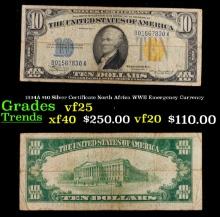 1934A $10 Silver Certificate North Africa WWII Emergency Currency Grades vf+