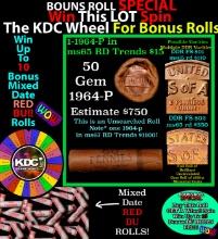 1-10 FREE BU RED Penny rolls with win of this 1964-p SOLID RED BU Lincoln 1c roll incredibly FUN whe