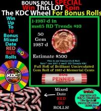 1-10 FREE BU RED Penny rolls with win of this 1987-d SOLID RED BU Lincoln 1c roll incredibly FUN whe