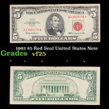 1963 $5 Red Seal United States Note Grades vf+