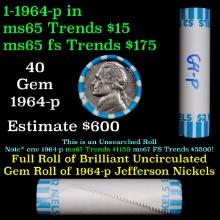 BU Shotgun Jefferson 5c roll, 1964-p 40 pcs Bank $2 Nickel Wrapper