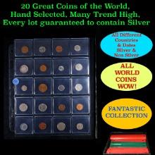 20 Great Coins of the World, hand selected, many trend high, every lot guaranteed to contain Silver.