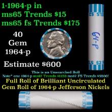 BU Shotgun Jefferson 5c roll, 1964-p 40 pcs Bank $2 Nickel Wrapper